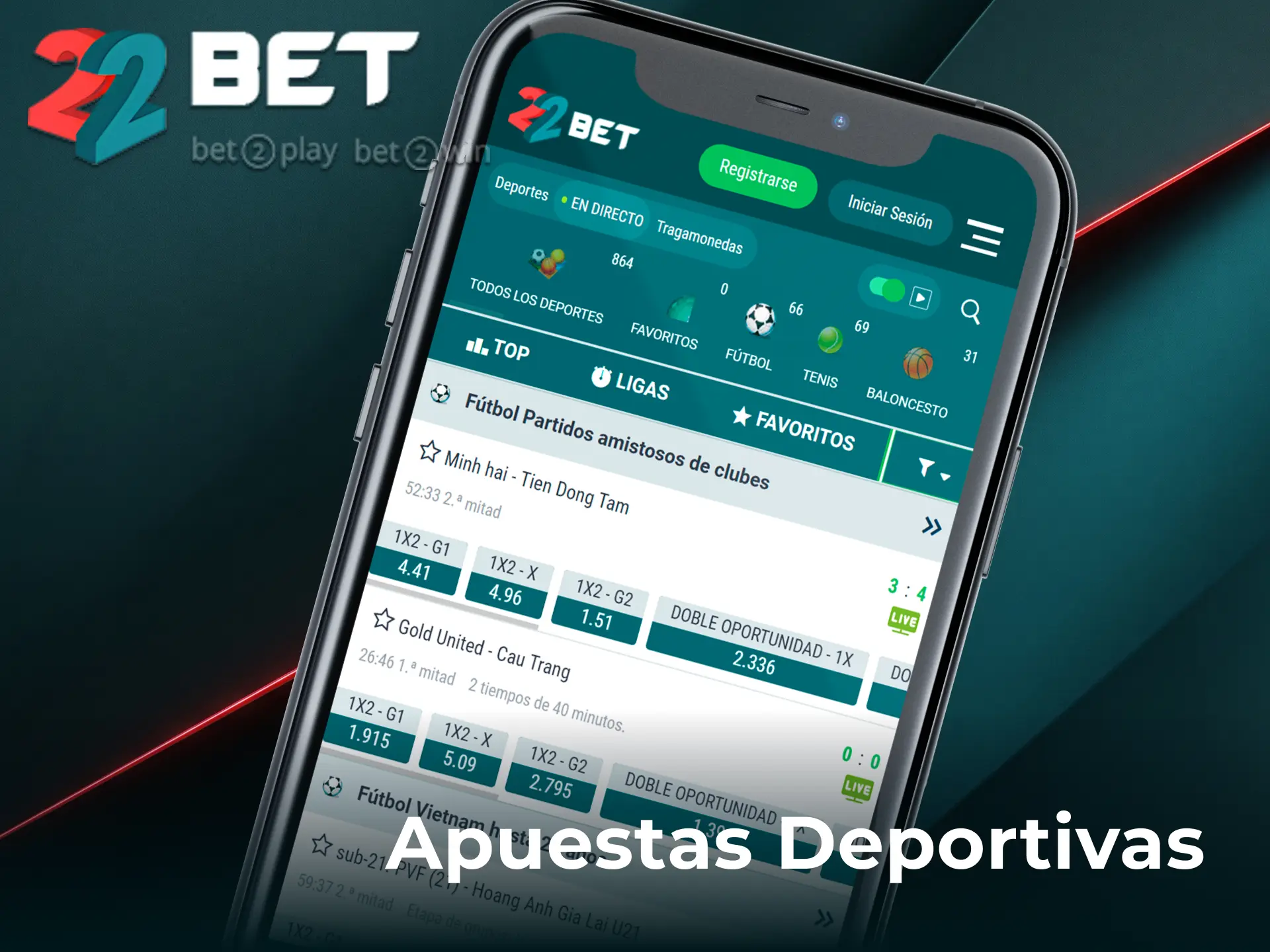 Hacé apuestas deportivas desde la app de 22Bet en tus torneos preferidos.