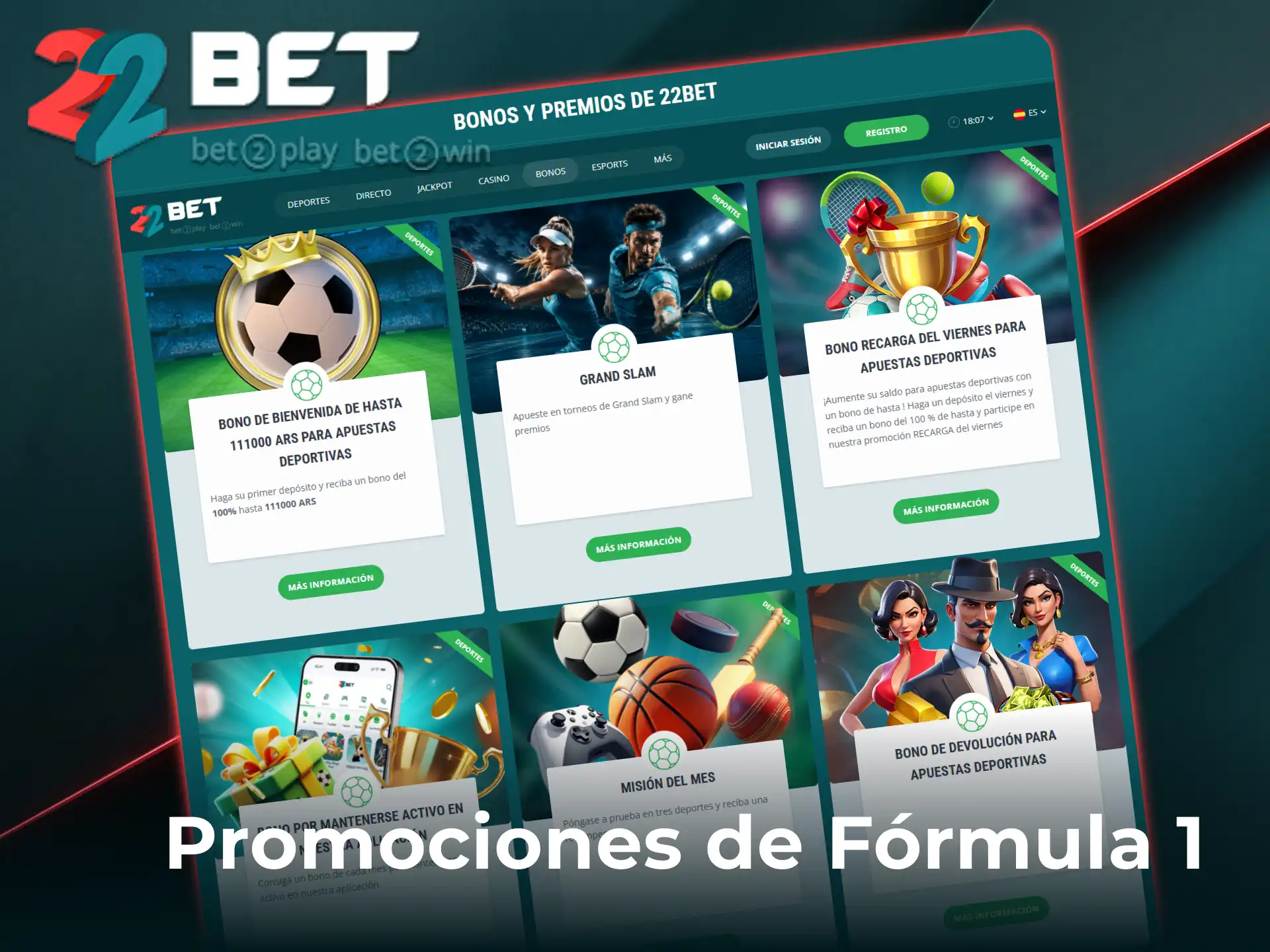 Reclamá los bonos y promociones de Fórmula 1 en 22Bet Argentina para potenciar tus apuestas.