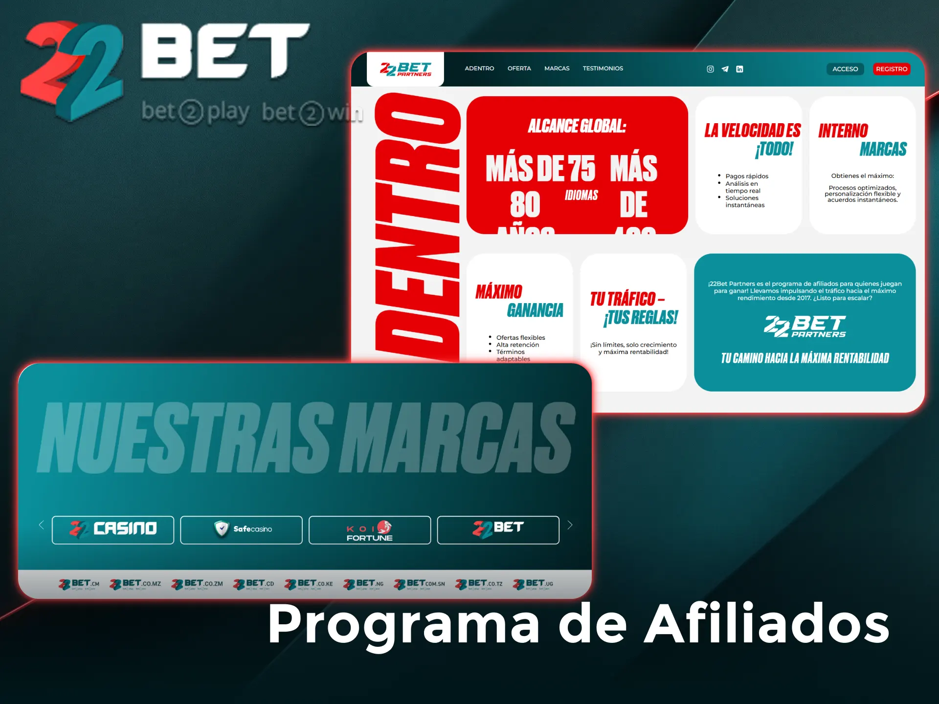 Unite al programa de afiliados de 22Bet para generar ingresos adicionales.