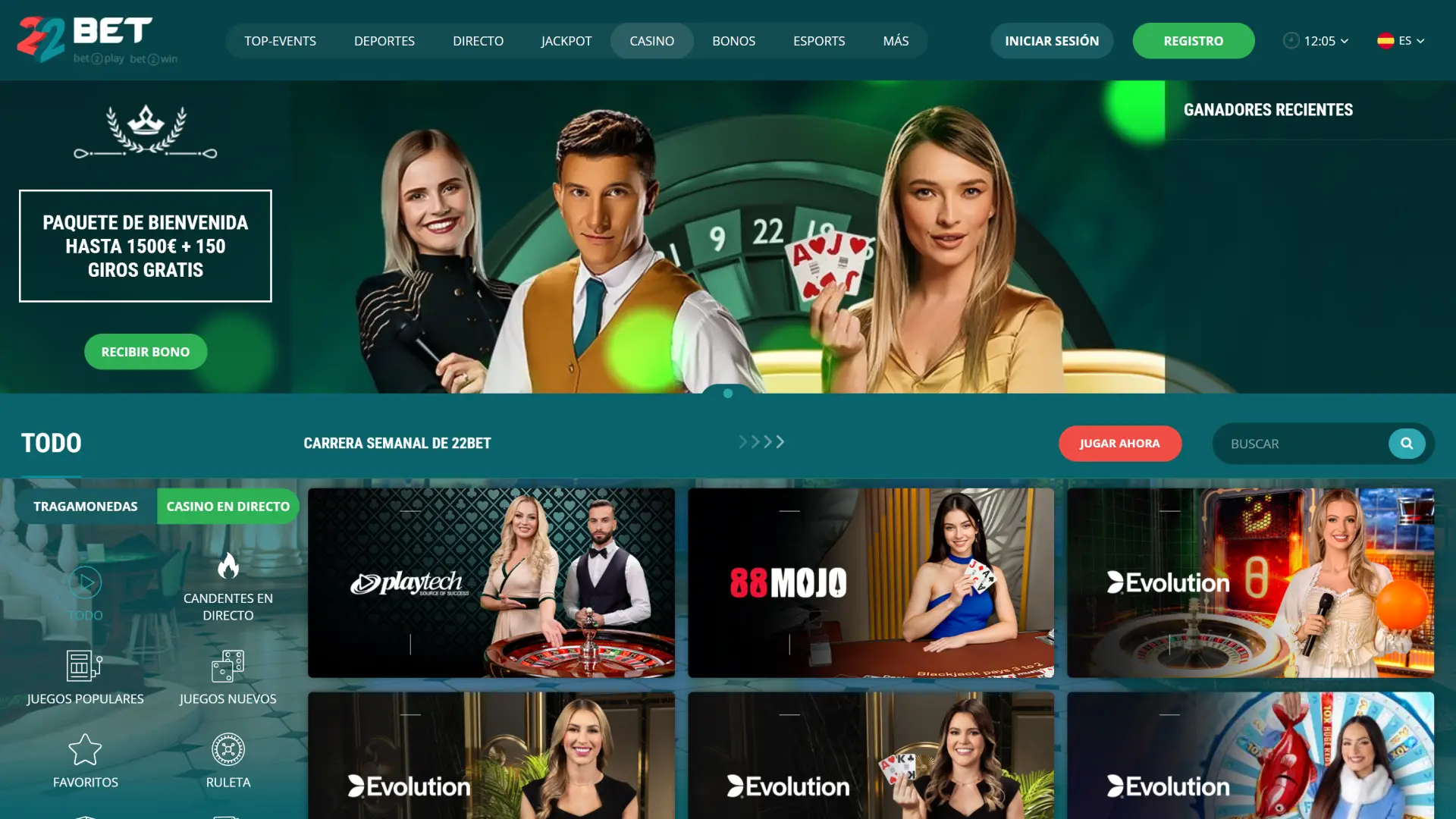 Diviértete con los mejores juegos de casino disponibles en 22Bet.