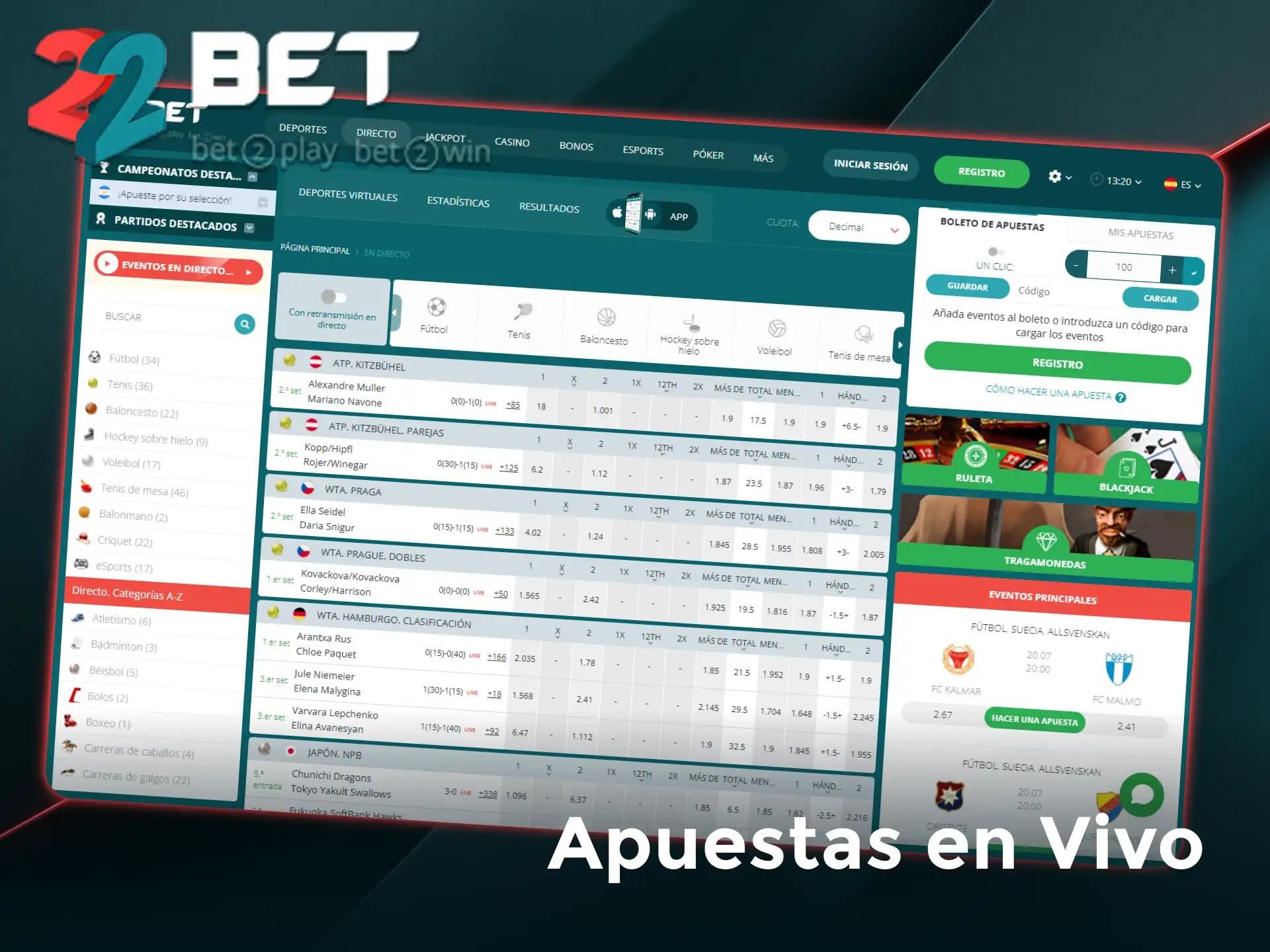 Disfruta de la emoción realizando apuestas en vivo en la plataforma 22Bet.