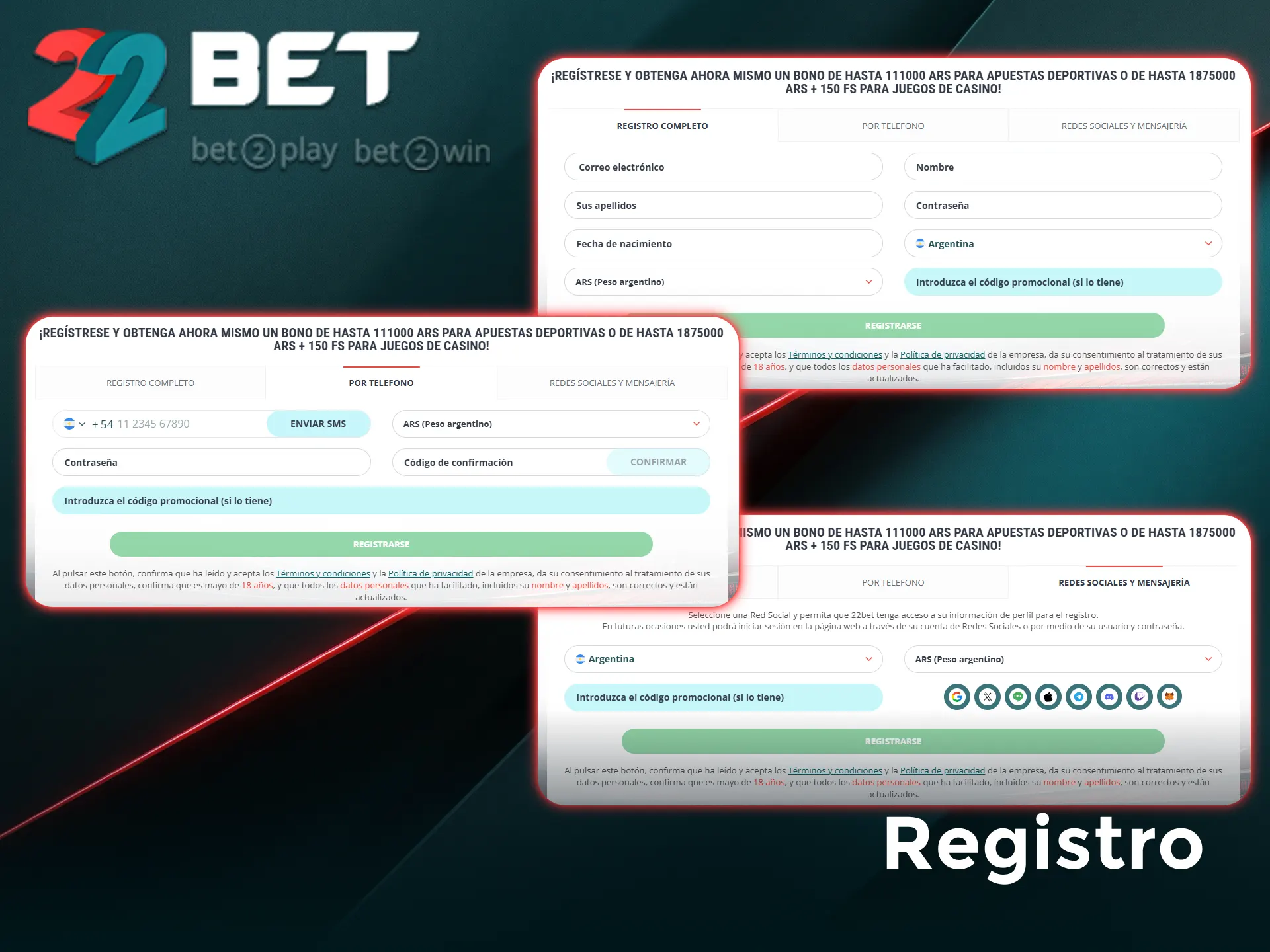 Regístrate en la plataforma oficial de 22Bet Argentina para comenzar a apostar.